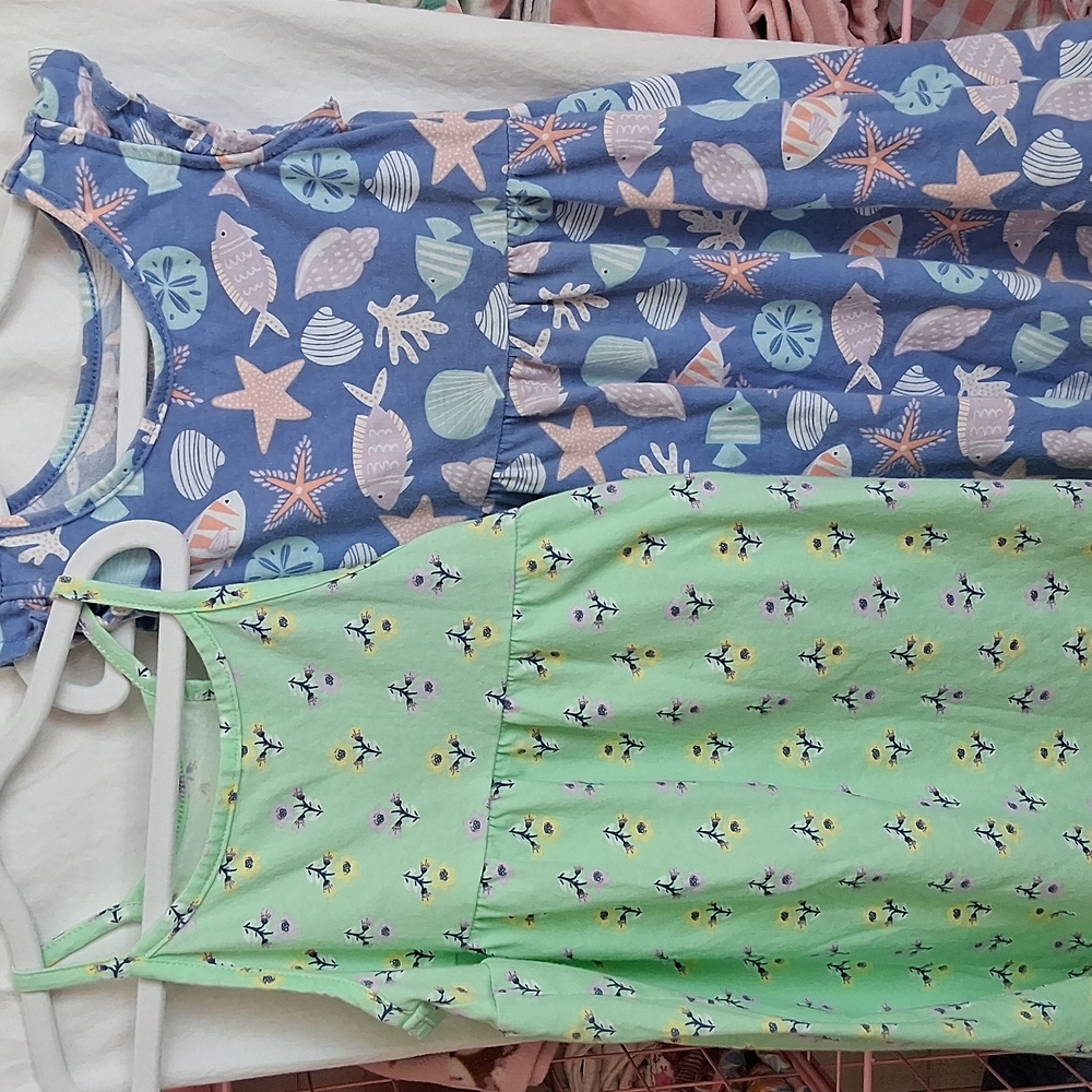 Dress Set, Carter's Green Floral Sundress and Childrens Place Blue Sea Dress.